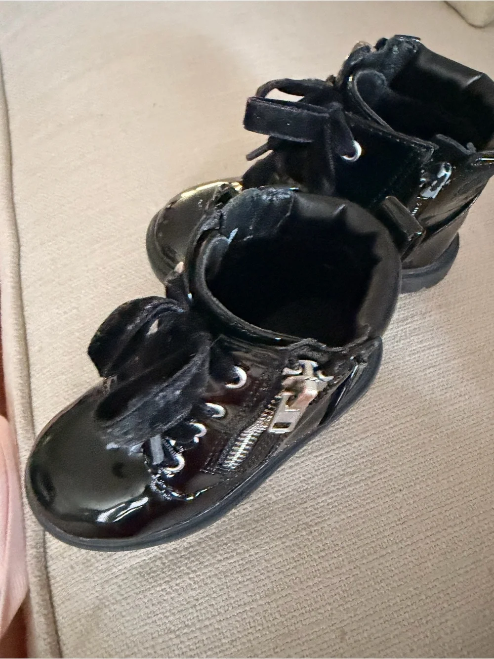 wonder nation Black Patent Lace-Up Ankle Boots with Velvet Laces